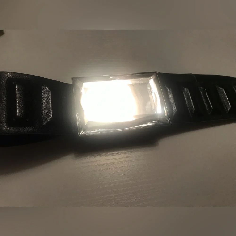 Cool black textured belt with beveled glass mirrored large buckle